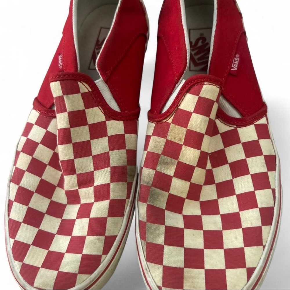 Vans Classic Red and White Checkered Slip-Ons